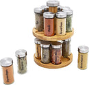 Orii 16 Jar Spice Rack with Spices Included - Rotating Countertop 2 Tier Tower Organizer for Kitchen Spices and Seasonings, (Bamboo Wood) by CozyNest Decor