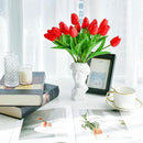 Mandy's Artificial Tulips 20 Stems Red PU Faux Flowers for Wedding Home Decor 13.5 Inch by CozyNest Decor