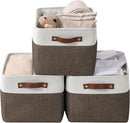 DECOMOMO Storage Bins Fabric Storage Baskets for Shelves, Linen Closet Organization Toys Nursery (Brown and White, Large - 3 Pack) by CozyNest Decor