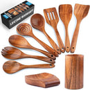 Zulay Kitchen 10-Piece Wooden Spoons for Cooking - Smooth Finish Teak Wooden Utensils for Cooking - Soft Comfort-Grip Wood Spoons for Cooking - Non-Stick Wooden Cooking Utensils - Wooden Spoon Sets by CozyNest Decor