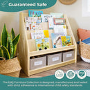 Guidecraft EdQ Book and Bin Display Natural with 3 Fabric Storage Bins: Wooden Multi-Purpose Bookcases and Toy Storage Organizer; Homeschool and Classroom Furniture by TinyTreasures Baby Boutique