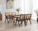Rattan Dining Chairs Set of 6, Farmhouse Wicker Dining Chairs with Removable Linen Cushion Accent Cane Armchair for Dining Room Kitchen Restaurant, Walnut by CozyNest Decor