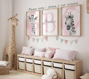 Safari Animals Set of 3 Unframed Poster Prints for Baby Girls Nursery Bedroom Playroom, Personalized Name, Choice of 12 Animals, Pink Purple (9x12) by TinyTreasures Baby Boutique