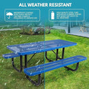 6 ft. Rectangular Outdoor Steel Picnic Table with Umbrella Pole, Heavy-Duty Weather-Resistant Dining Table for Patio, Backyard, and Garden, Rust-Resistant Finish, Blue by GreenHaven Gardens