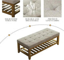 Large Rectangular Upholstered Ottoman Bench, Linen Tufted Footrest Ottoman with Solid Wood Shelf Storage Coffee Table for Bedroom Living Room, Linen by CozyNest Decor