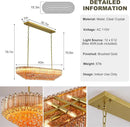 Amber Glass Chandeliers for Dining Room Over Table, 43" Modern Rectangular Dining room Chandelier, Honeycomb Layered Crystal Kitchen Island Long Chandelier Gold Dimmable Ceiling Light for Kitchen by CozyNest Decor