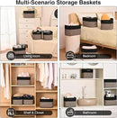 Storage Baskets for Shelves Organizing, Woven Cotton Rope Baskets for Storage, Book Basket, Decorative Shelf Basket, 12.5"Lx9.1''Wx7.9''H (4 Packs) Black & Jute by CozyNest Decor