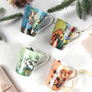 Coffee Mug Sets of 4, 12oz Bone China Porcelain Cups with Art Print Large Handle Dishwasher Microwave safe for Tea Cocoa or Hot Chocolate by CozyNest Decor