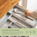 Premium Silverware, Flatware and Utensil Organizer for Kitchen Drawers, Food-Safe Contract Grade, Expandable from 18 to 33 In, Gray Bamboo by CozyNest Decor