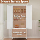 Kitchen Pantry Cabinet, 75" Tall Metal Pantry Cabinet with Two Drawers, Food Cupboards with Doors and Shelves, Freestanding Storage Cabinets for Dining, Living Room, White, Assemble Required by CozyNest Decor