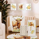 Personalized Baby Crib Bedding Set, 5-Piece Highland Cow Design Baby Crib Sets with Custom Name, Toddler Double Layer Blanket Fitted Sheets Changing Pad Cover Rug Wall Art Set, Charming Nursery Decor by TinyTreasures Baby Boutique