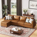 118.5" Faux Leather Modular Sectional Sofa, L Shaped Couch Set for Living Room, 5-Seater Comfy Cloud Couches with Movable Storage Ottoman,DIY Combination - Brown by CozyNest Decor