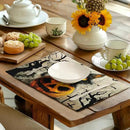 Halloween Black Cat Pumpkin 12x18 Placemats Set of 4 Happy Halloween Bat Branch Linen Table Place Mat Seasonal Fall Washable Heat Resistant Non Slip Table Placemats for Party Kitchen Dining Decor by CozyNest Decor