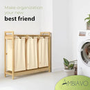 Laundry Hamper 3 Section beige - Large Bamboo Laundry Sorter with Removable Cotton Bags -Three Compartment Organizer for Clothes - Durable, Eco-Friendly, and Stylish Storage Solution for Home by CozyNest Decor