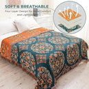 Throw Blanket for Couch Bed Chair,100% Cotton Soft Lightweight Blanket Rustic Quilt -Orange Floral Printed Farmhouse Decor Bed All Season Blankets,90"×98" by CozyNest Decor