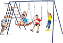 Swing Set for Backyard - 6 in 1 Multifunction Kids Swing Set Heavy Duty 550 lbs Outdoor Extra Large Metal Swing Frame with 3 Adjustable Swings Climbing Net Ladder Basketball Hoop by TinyTreasures Baby Boutique