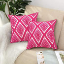 Alysheer Embroidered Decorative Throw Pillow Covers 18x18 inches Set of 2 Pieces, Boho Geometric Modern Chic Classic Pattern Cotton Cushion Cases for Sofa Couch Bed Living Room(Bright Hot Pink) by CozyNest Decor