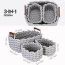 Sea Team 3-Pack Rectangle Woven Cotton Rope Storage Baskets with Handles, Shelf Basket, Closet Organizers, 3-in-1, Gray by CozyNest Decor