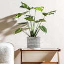 8 Inch Plant Pot: Ceramic Planter with Drainage Hole & Saucer - Cylinder Flowerpot for Indoor & Outdoor Plants - with Separate Tray for Home & Office - Striped Design by GreenHaven Gardens