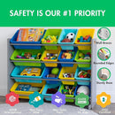 Humble Crew Supersized Toy Storage Organizer with 16 Removable Bins, Grey/Blue/Green/Yellow – Large Toy Storage for Toddlers Ideal for Kids' Rooms, Playrooms, and Nurseries - Modern Toy Bins for Kids by TinyTreasures Baby Boutique