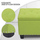 MoNiBloom 42 Inch Long Bench with Storage, Modern 40L Inner Space Green Linen Foot Stool for Bedroom, Upholstered Padded Rectangular Fabric Tufted Bench Footrest with Wood Legs with 660 Lbs Capacity by CozyNest Decor