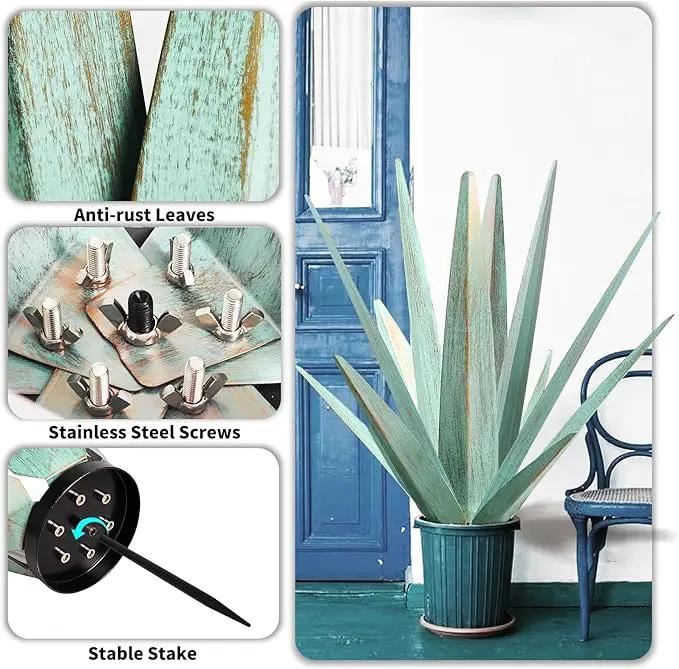 Large Tequila Rustic Sculpture, Rustic Metal Agave Plants for Outdoor Patio Yard, Home Decor Hand Painted Metal Agave Garden Yard Statue, Outdoor Lawn Ornaments (Mint Green - L), photo 6 of 7