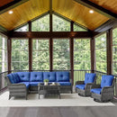 Outdoor Furniture Sectional Sofa L Shaped Couch - Patio Wicker Set with 2 Swivel Glider Chairs, 5 Piece Rattan Patio Conversation Sets with Blue Cushion for Deck Backyard Sunroom by GreenHaven Gardens