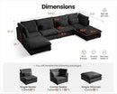 Oversized Modular Sofa, Extra Deep Cloud Corduroy Sectional Couch with Ottoman Chaise, Fluffy Chenille 6 Seat U-Shaped Sofa for Living Room, Villa (U Shape 6 Seater, Corduroy Black) by CozyNest Decor