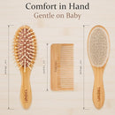 Bamboo Baby Brush and Comb Set (3-Piece) | Ultra-Soft Goat Bristle Newborn Hair Brush for Gently Soothing Cradle Cap | Natural Massage Brush & Toddler Comb | Perfect Baby Registry & Shower Gift by TinyTreasures Baby Boutique