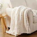 Battilo Chunky Knit Throw Blanket, Soft and Thick Chenille Throw Blanket, 50"x60" Handmade Cable Knit Crochet Blanket, Large Rope Knot Throw Blankets for Couch Sofa Bed Home Decor, Cream by CozyNest Decor