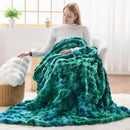NEWCOSPLAY Faux Fur Twin Blanket Tie-dye Dark Teal Luxury Fluffy Thick Warm Bubble Blanket for Couch Sofa Bed 700GSM (Tie-dye Dark Teal, Twin(60"x80")) by CozyNest Decor