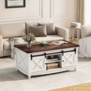 48" Farmhouse Lift Top Coffee Table with Storage Sliding Barn Door & Large Hidden Compartment, Coffee Table with Lifting Top with Wooden Lift Tabletop, Coffee Tables for Living Room, White by CozyNest Decor