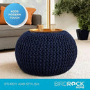 BIRDROCK HOME Round Pouf Ottoman | Cotton Braided Foot Stool with Bean Bag Filling | Boho Foot Rest for Living Room & Bedroom | Compact & Comfortable Seating, Lightweight & Soft | Navy by CozyNest Decor