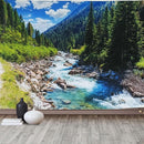 Nature Forest Mountain Tapestry Green Pine Tree Stream Tapestry White Clouds Flowing River Valley Landscape Scenery Tapestries Wall Hanging for Bedroom Dorm Living Room Office Classroom 80 x 60 Inch by CozyNest Decor