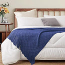 inhand Navy Blue Throw Blanket for Couch and Bed, Soft Living Room Home Decor Knitted Twin Size Blanket, Outdoor Lightweight Breathable Summer Blanket, Farmhouse Warm Woven Decorative, 60"x80" by CozyNest Decor