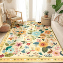 Floral 5x7 Area Rug Machine Washable Soft Print Boho Carpet Non Slip Doormat Low Pile Flower Area Rugs for Living Room Bedroom Nursery Kitchen Dining Room Indoor-Ivory/Yellow by TinyTreasures Baby Boutique