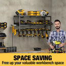 YYR Heavy Duty Power Tool Organizer with Charging Station, Cordless Drill Hanger Storage Rack, Battery Tools Holder Wall Mount Shelf for Garage - 32 Inch Equipped with Surge Protection Power Strip by GreenHaven Gardens