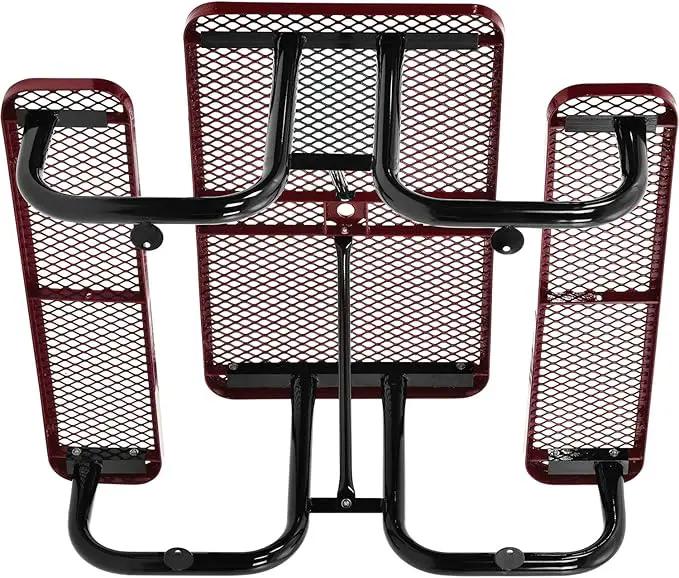 Global Industrial 4 ft. Expanded Metal Rectangular Outdoor Steel Picnic Table, Red, photo 2 of 11