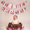 pinkblume 1st Birthday Burlap Photo Banner Garland Handmade Felt from Newborn to 12 Months with Gradient Pink Ribbon for Baby Girl Monthly Milestones First Birthday Party Decorations Supplies by TinyTreasures Baby Boutique