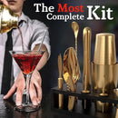 Highball & Chaser Bartender Kit with Black Bamboo Stand Beautiful Cocktail Shaker Set and Bar Tools Stainless Steel Boston Shaker Bartender Kit with Stand (Antique Gold) by CozyNest Decor