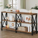 LVB Wood Console Table, Rustic 3 Tier Sofa Table Behind Couch, Industrial Metal Entryway Table with Storage Shelf, Farmhouse Wooden Foyer Hallway Table for Entry Living Room, Rustic Brown, 55 Inch by CozyNest Decor