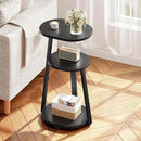 Side Table, Small End Table with Metal Frame, 3-Tier Bedside Tables, Round Side Tables for Living Room Bedroom Couch Bathroom, Oval, Pure Black by CozyNest Decor