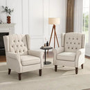 UIXE High Back Accent Chairs Set of 2, Upholstered Armchair in Fabric for Living Room, Retro Wingback Arm Chair Comfy Single Sofa Bedroom Reading Seat with Solid Wood Legs - Beige by CozyNest Decor