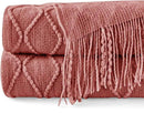 InHand Knitted Throw Blanket for Couch and Bed, Soft Cozy Knit Blanket with Tassel, Coral Pink Lightweight Decorative Throw, Farmhouse Warm Woven Throw for Men and Women, 50"x60" by CozyNest Decor