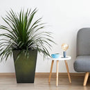 Worth Garden Large Metal Glazed Floor Planter Set of 2-14" Dia x 18" H - Luxurious Glossy Finish Green Tall Square Tapered Steel Plant Pots, Decor Flower Pot Indoor & Outdoor, Drainage Hole by GreenHaven Gardens
