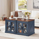 Farmhouse End Table Set of 2 with Charging Station, 24" Large Sofa Side Table with Glass Barn Door, Night Stand with Adjustable Shelf, Wood Nightstand, Square Bed Side Table for Living Room,Bedroom by CozyNest Decor