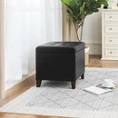 Adeco Faux Leather Storage Ottoman Bench with Solid Wood Legs, 17.7" Square Black PU Cube Foot Stool, Upholstered Button Tufted Vanity Chair with Hinged Lid for Living Room, Bedroom, Dorm by CozyNest Decor