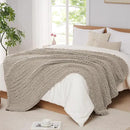 L'AGRATY Chunky Knit Blanket Throw: 72''x84'' Chenille Chunky Knitted Throw Blankets for Bed Couch - Handmade Thick Big Cable Knit Blanket - Large Crochet Rope Blankets for Home Decor(Light Linen) by CozyNest Decor