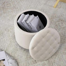 Furniliving Upholstered Button Tufted Round Ottoman, PU Storage Ottoman Round, Removable Lid Convenient Footstools, Classic Ottoman with Storage for Vanity, Nursery Room，IvoryWhite by CozyNest Decor