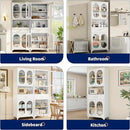 75” Tall Kitchen Pantry Storage Cabinet, Metal Storage Cabinet with 1 Drawer and Adjustable Shelves, Kitchen Pantry Cupboard, Freestanding Cupboard for Bathroom, Living Room (White-Glass Door) by CozyNest Decor